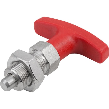Kipp Indexing Plunger Size:3 D1=M16X1, 5, D=8, Form:B W Locknut, Stainless Hardened, Comp:Pa Comp:Red K1124.0630884